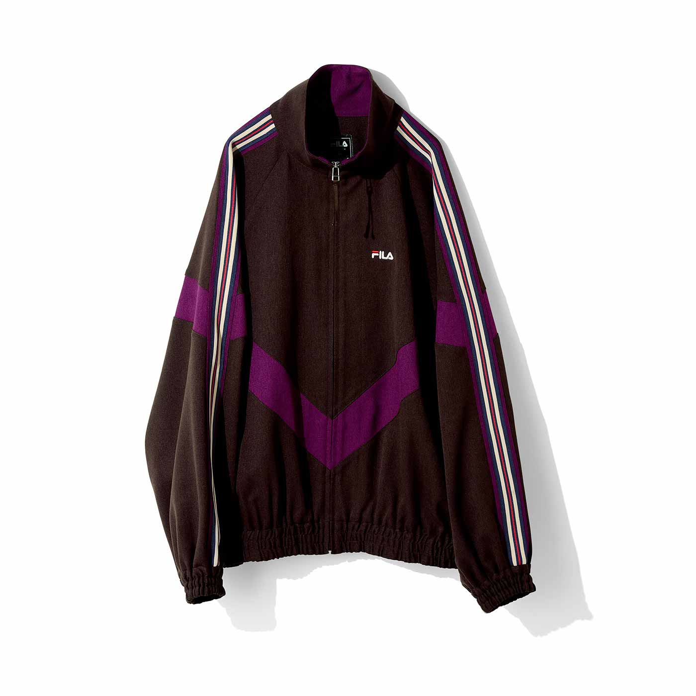 MEDE19F|FILA 大人も着られるトラックブルゾン〈ダークブラウン&times;バーガンディー〉
