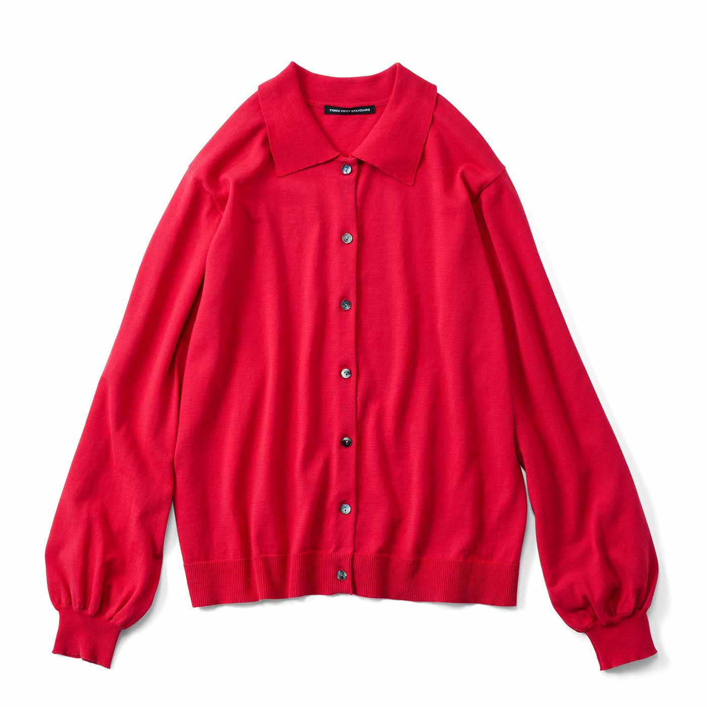 THREE FIFTY STANDARD|コットン100％ポロカラー カーディガン〈レッド〉