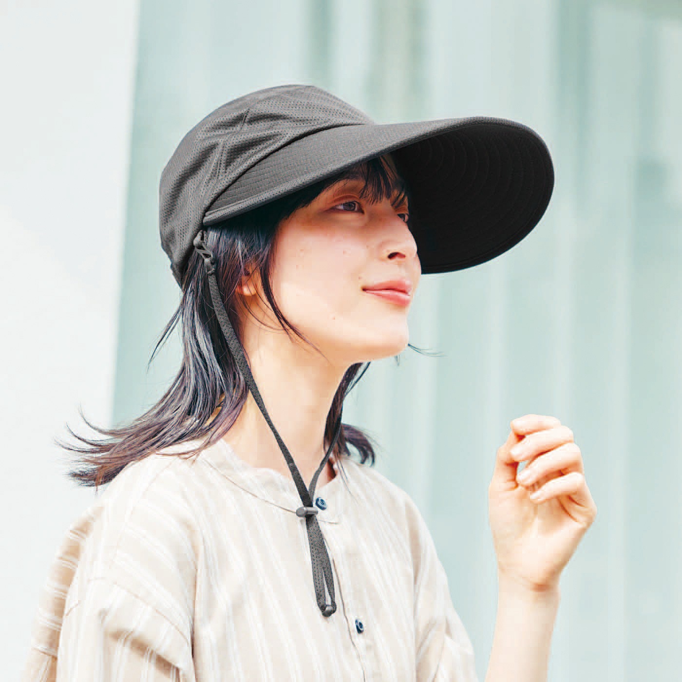 L'AMIPLUS|頭部オールメッシュつば広キャップ〈ブラック〉